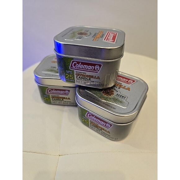 Coleman Pine Scented Citronella Candle Wooden Crackle Wick Lot of 3 New OUTDOOR - Picture 2 of 6